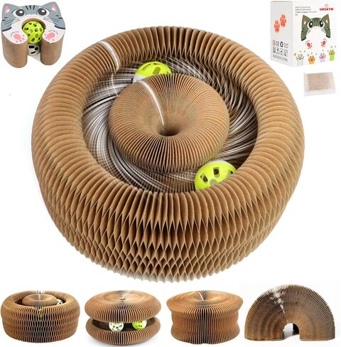 Upgraded-Magnetic Magic Organ Cardboard Cat Scratcher Toy with 2 Balls for Mental Physical Exercise, Multi-Shape Interactive Cardboard Cat Toy for Indoor Cats Flip with Fun, Brown/Gray,M, 1PCS in Saudi Arabia