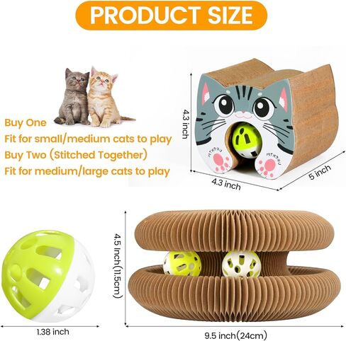 Upgraded-Magnetic Magic Organ Cardboard Cat Scratcher Toy with 2 Balls for Mental Physical Exercise, Multi-Shape Interactive Cardboard Cat Toy for Indoor Cats Flip with Fun, Brown/Gray,M, 1PCS in Saudi Arabia