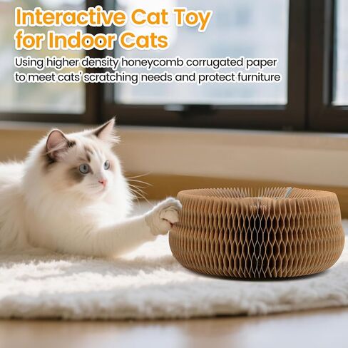 Upgraded-Magnetic Magic Organ Cardboard Cat Scratcher Toy with 2 Balls for Mental Physical Exercise, Multi-Shape Interactive Cardboard Cat Toy for Indoor Cats Flip with Fun, Brown/Gray,M, 1PCS in Saudi Arabia