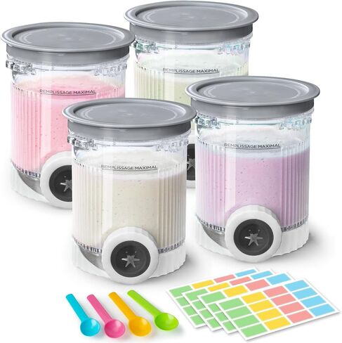 4 عبوات من مكاييل وأغطية GuanQiao Creami Swirl للنينجا، متوافقة مع سلسلة NC700 Ninja Swirl Ice Cream وصانعات الخدمة الناعمة، مع 4 ملاعق و64 ملصقًا قابلاً للكتابة، خالية من مادة BPA وآمنة للاستخدام في غسالة الأطباق، أغطية رمادية in Kuwait