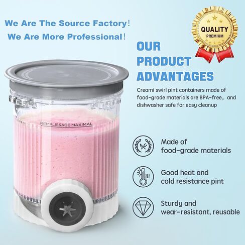 4 عبوات من مكاييل وأغطية GuanQiao Creami Swirl للنينجا، متوافقة مع سلسلة NC700 Ninja Swirl Ice Cream وصانعات الخدمة الناعمة، مع 4 ملاعق و64 ملصقًا قابلاً للكتابة، خالية من مادة BPA وآمنة للاستخدام في غسالة الأطباق، أغطية رمادية in Kuwait