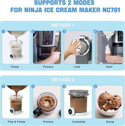 4 عبوات من مكاييل وأغطية GuanQiao Creami Swirl للنينجا، متوافقة مع سلسلة NC700 Ninja Swirl Ice Cream وصانعات الخدمة الناعمة، مع 4 ملاعق و64 ملصقًا قابلاً للكتابة، خالية من مادة BPA وآمنة للاستخدام في غسالة الأطباق، أغطية رمادية in Kuwait
