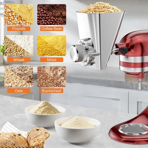 جميع ملحقات مطحنة الحبوب المعدنية لخلاط حامل KitchenAid، 10 مستويات، مطحنة دقيق، مناسبة للحبوب الجافة غير الزيتية وحبوب القهوة والحنطة السوداء والشوفان والدخن. in Kuwait