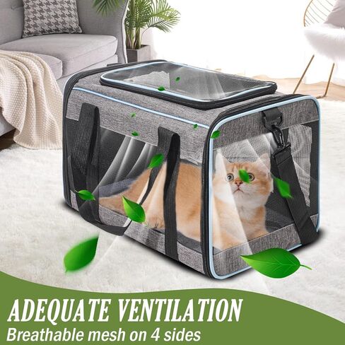حاملة حيوانات أليفة ناعمة الجوانب معتمدة من شركة Vivicreate Cat Carrier للقطط والكلاب الصغيرة، حقيبة سفر محمولة للقطط مع مقود أمان شبكي للتهوية وحزام كتف يصل إلى 15 رطلاً in Kuwait
