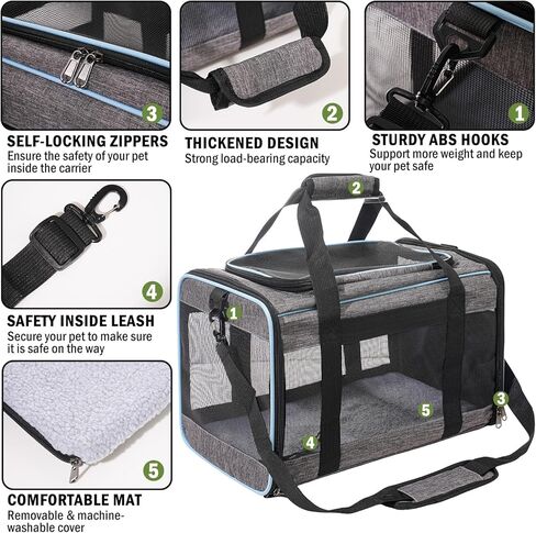 حاملة حيوانات أليفة ناعمة الجوانب معتمدة من شركة Vivicreate Cat Carrier للقطط والكلاب الصغيرة، حقيبة سفر محمولة للقطط مع مقود أمان شبكي للتهوية وحزام كتف يصل إلى 15 رطلاً in Kuwait