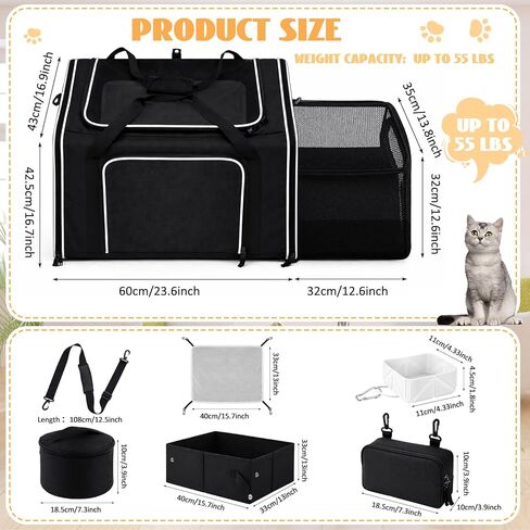 Extra Large Cat Carrier with Built-in Litter Box for Car Travel & Road Trips, Expands to 36"x17"x17", Soft-sided Foldable Travel Crate for 1-2 Large Cats, Multi-entry, Ventilated Mesh, Seat Belt Ready in Kuwait