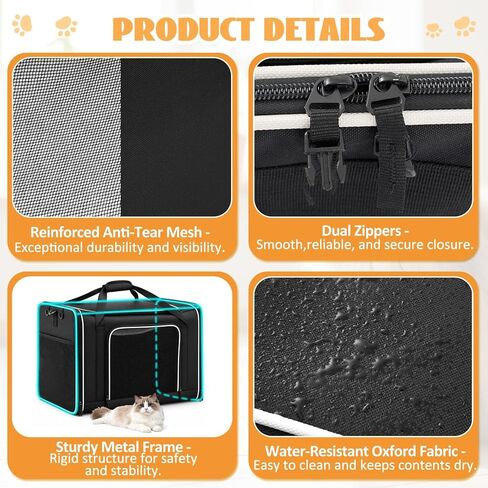 Extra Large Cat Carrier with Built-in Litter Box for Car Travel & Road Trips, Expands to 36"x17"x17", Soft-sided Foldable Travel Crate for 1-2 Large Cats, Multi-entry, Ventilated Mesh, Seat Belt Ready in Kuwait