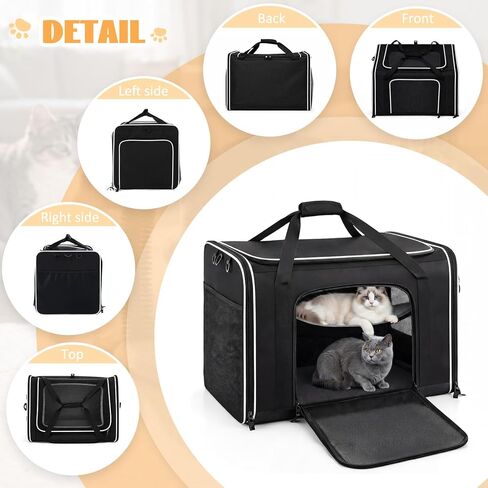 Extra Large Cat Carrier with Built-in Litter Box for Car Travel & Road Trips, Expands to 36"x17"x17", Soft-sided Foldable Travel Crate for 1-2 Large Cats, Multi-entry, Ventilated Mesh, Seat Belt Ready in Kuwait