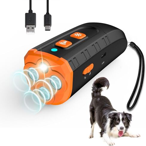 Dog Bark Deterrent Device - 3X Ultrasonic Transmitter Stop Dogs Barking with LED Flashlight and Rechargeable Battery Portable Barks No More Training Stoping Bad Behavior Control Tool Up to 33 FT in Kuwait