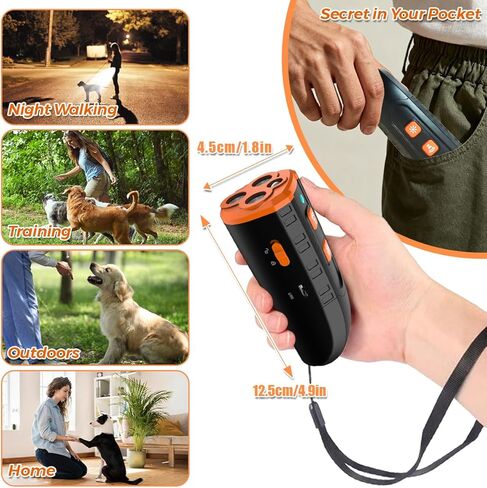 Dog Bark Deterrent Device - 3X Ultrasonic Transmitter Stop Dogs Barking with LED Flashlight and Rechargeable Battery Portable Barks No More Training Stoping Bad Behavior Control Tool Up to 33 FT in Kuwait