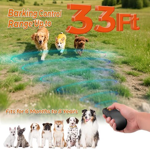 Dog Bark Deterrent Device - 3X Ultrasonic Transmitter Stop Dogs Barking with LED Flashlight and Rechargeable Battery Portable Barks No More Training Stoping Bad Behavior Control Tool Up to 33 FT in Kuwait