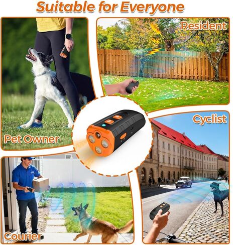 Dog Bark Deterrent Device - 3X Ultrasonic Transmitter Stop Dogs Barking with LED Flashlight and Rechargeable Battery Portable Barks No More Training Stoping Bad Behavior Control Tool Up to 33 FT in Kuwait