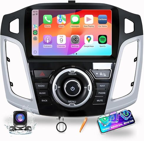Kunfine Car Android Navigation Stereo GPS Radio Reverse Camera Display 9 "IPS Touchscreen Headunit Tablet Pad Media Player for Ford Focus 2012-2018، إذا كان ذلك ممكنًا، رباعي النواة 1G+16G طراز السيارة الأصلي in Kuwait