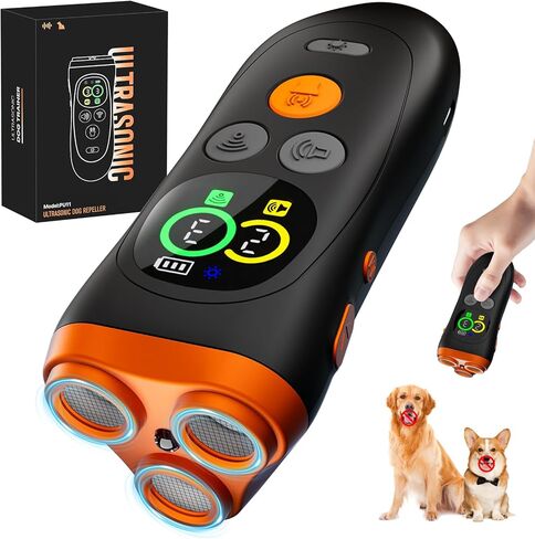 Dog Bark Deterrent Device,3X Ultrasonic Anti Barking Device for Dogs with Color LCD Screen,7 Modes 35FT Range Bark Control Indoor Outdoor Correct Bad Behavior,Safe&Humane Dog Training in Kuwait