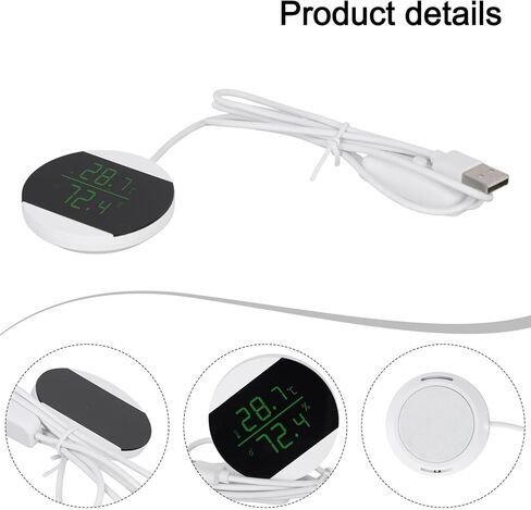 مقياس حرارة الزواحف والرطوبة قابل لإعادة الشحن عبر USB مع مراقبة درجة الحرارة والرطوبة في الوقت الحقيقي لمرابي الحيوانات والحاضنات، غطاء ABS، نطاق 0-60 درجة مئوية (℉) in Kuwait