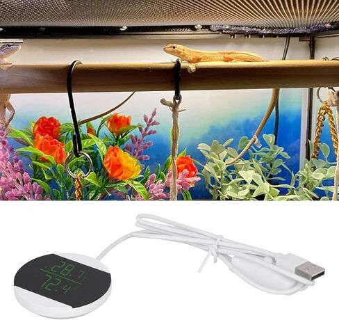 مقياس حرارة الزواحف والرطوبة قابل لإعادة الشحن عبر USB مع مراقبة درجة الحرارة والرطوبة في الوقت الحقيقي لمرابي الحيوانات والحاضنات، غطاء ABS، نطاق 0-60 درجة مئوية (℉) in Kuwait