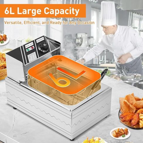 مقلاة عميقة تجارية مع سلال، 1700 وات 9.7QT/6L مقلاة زيت كهربائية ترادو مصنوعة من الفولاذ المقاوم للصدأ السميك، سعة كبيرة مع التحكم في درجة الحرارة (6 لتر) in Kuwait