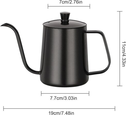 Gage Wasserkocher zum bergieen von Kaffee mit Schwanenhals، langer، schmaler uf، Wasserkocher zum bergieen von Kaffee، 304 Edelstahl، 350 مل، Tropfkaffeekanne، شوار in Kuwait