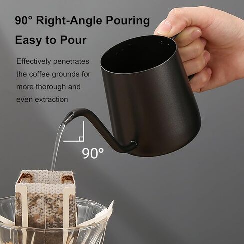 Gage Wasserkocher zum bergieen von Kaffee mit Schwanenhals، langer، schmaler uf، Wasserkocher zum bergieen von Kaffee، 304 Edelstahl، 350 مل، Tropfkaffeekanne، شوار in Kuwait