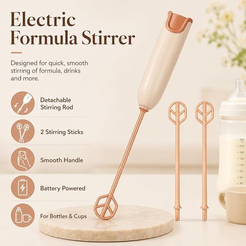 Garneck Handheld Electric Formula Mixer with 2 Stirring Rods: Detachable Handheld Electric Baby Bottle Milk Powder Mixer Sticks for Coffee Protein Cocoa Matcha Drinks Travel Home Portable in Kuwait