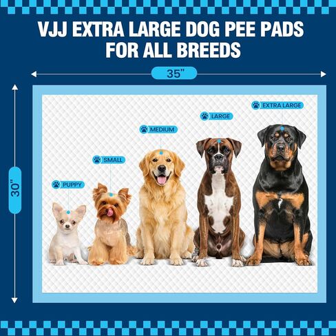 VJJ Puppy Pads XL 30"x35", 50 Count Pee Pads for Dogs Large for Doggie&Cats, Disposable Dog Pee Pads Extra Large, X-Large Potty Pads for Indoor, Outdoor Use in Kuwait