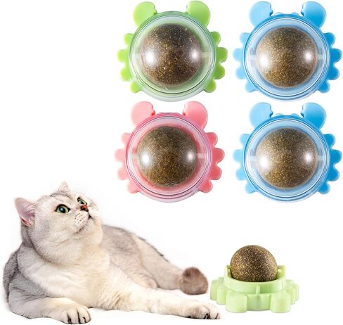 4-Pack Catnip Balls for Cats – 360° Rotating Cat Lick Ball Toy, Engaging Catnip Wall Ball with Natural Catnip, Anxiety Relief & Teeth Cleaning in Kuwait