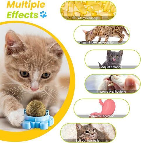 4-Pack Catnip Balls for Cats – 360° Rotating Cat Lick Ball Toy, Engaging Catnip Wall Ball with Natural Catnip, Anxiety Relief & Teeth Cleaning in Kuwait