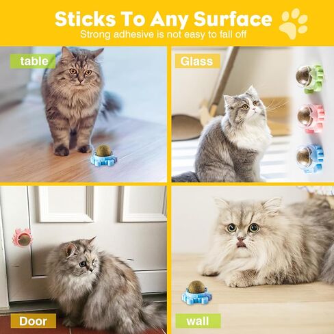 4-Pack Catnip Balls for Cats – 360° Rotating Cat Lick Ball Toy, Engaging Catnip Wall Ball with Natural Catnip, Anxiety Relief & Teeth Cleaning in Kuwait