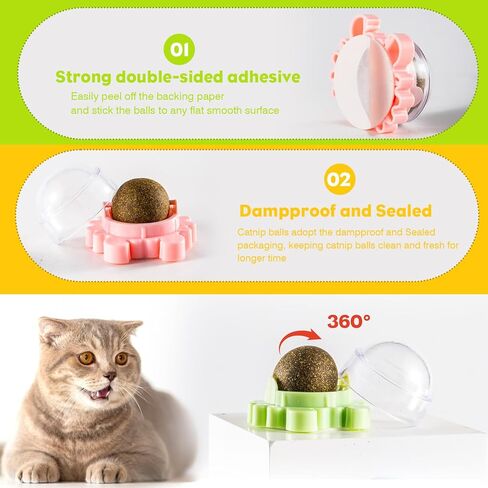 4-Pack Catnip Balls for Cats – 360° Rotating Cat Lick Ball Toy, Engaging Catnip Wall Ball with Natural Catnip, Anxiety Relief & Teeth Cleaning in Kuwait