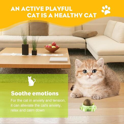 4-Pack Catnip Balls for Cats – 360° Rotating Cat Lick Ball Toy, Engaging Catnip Wall Ball with Natural Catnip, Anxiety Relief & Teeth Cleaning in Kuwait