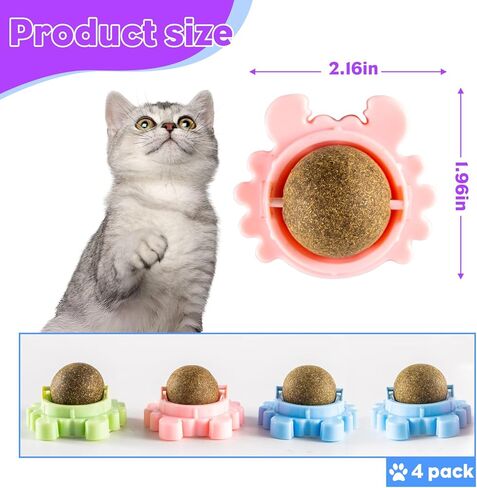 4-Pack Catnip Balls for Cats – 360° Rotating Cat Lick Ball Toy, Engaging Catnip Wall Ball with Natural Catnip, Anxiety Relief & Teeth Cleaning in Kuwait