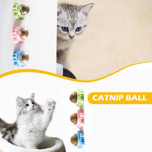 4-Pack Catnip Balls for Cats – 360° Rotating Cat Lick Ball Toy, Engaging Catnip Wall Ball with Natural Catnip, Anxiety Relief & Teeth Cleaning in Kuwait