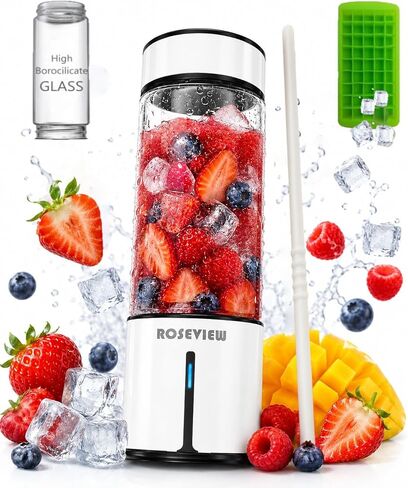 Portable Smoothie blender ROSEVIEW Glass bottle USB rechargeable mini Handheld Ice Shakes Cup 2 blend juicer Cordless Personal smoothies maker Fruit mixer in Kuwait