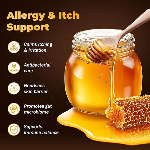 Manuka Honey for Dogs - Allergy Relief & Anti Itch Skin - Comfort and Coat Health - Manuka Honey, Krill Oil, Colostrum, Quercetin, Probiotics, Kelp Powder - 120 Soft Chews in Kuwait