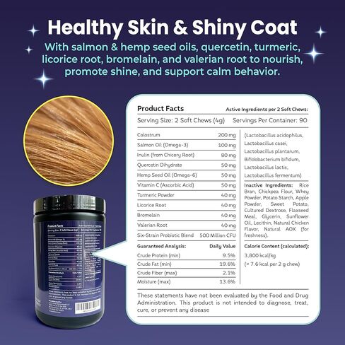 Mo & Haku Dog Allergy Relief Chews - 180 Soft Chews Immune Itch Support for Dogs Itchy Skin, Ears, Paw Licking, Seasonal Allergies - with Prebiotics & Probiotics, Colostrum & Salmon Oil in Kuwait