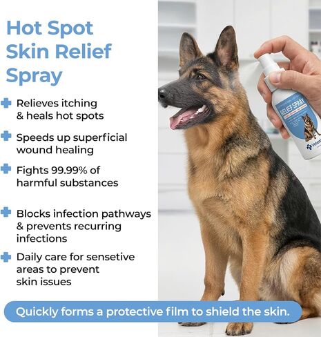 Hot Spot Spray for Dogs Healing Aid for Skin Sores, Irritations & Redness | Anti-Itch Relief to Stop Chewing & Licking | Safe, Non-Toxic HOCl Formula for All Animals | 3.38 fl oz in Kuwait