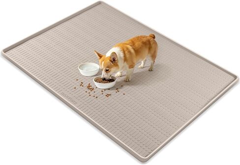 47" x 35" Silicone Dog Food Mat, Waterproof Pet Feeding Mat with Raised Edge, Extra Large Dog Bowl Mat Non-Slip Water Bowl Placemats for Dogs, Protects Floors, Easy to Clean (Dark Gray) in Saudi Arabia