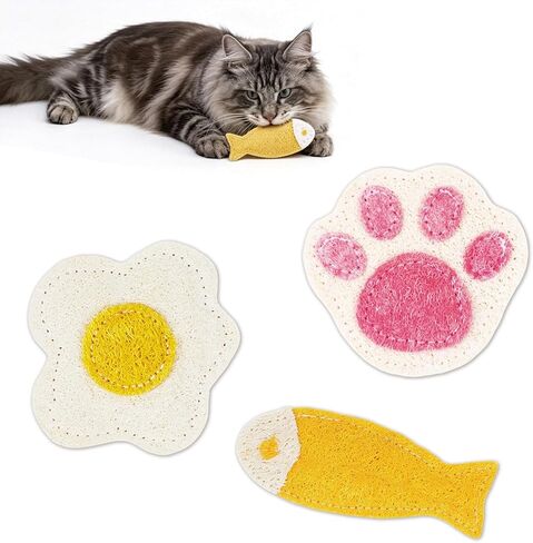 Natural Loofah Cat Chew Toys with Catnip, Biodegradable Dental & Teething Toys for Kittens and Cats, Eco-Friendly Interactive Cat Toy for Boredom Relief and Teeth Cleaning in Kuwait