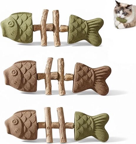 3PCS Fish Bone Cat Toy Set for Cats, Catnip Toys, Dental Chew & Teething Toys for Kitten, Fish & Bone Shape, Ideal for Teeth Cleaning & Boredom Relief in Kuwait