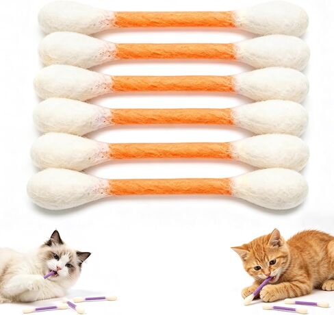 6Pack Cotton Swabs Cat Toys with Catnip,Cat Cotton Swab Toy,Giant Kitten Chew Sticks,Qtip Cat Toy,Durable Dental Teething Ropes, Big Interactive Felt Kitty Kicker Play Lover Gift Accessories (Beige) in Kuwait