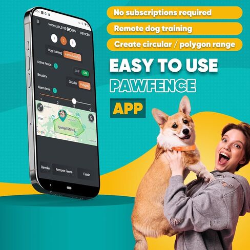 GPS Electric Dog Fence with Free App, Wireless Fence System with Training Collar, Portable for Outdoor Use, Rechargeable Waterproof Flexiable Collar, Adjustable of Dogs (Orange) in Kuwait