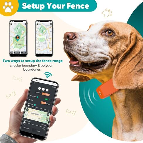 GPS Electric Dog Fence with Free App, Wireless Fence System with Training Collar, Portable for Outdoor Use, Rechargeable Waterproof Flexiable Collar, Adjustable of Dogs (Orange) in Kuwait