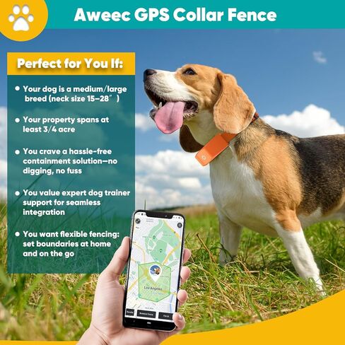 GPS Electric Dog Fence with Free App, Wireless Fence System with Training Collar, Portable for Outdoor Use, Rechargeable Waterproof Flexiable Collar, Adjustable of Dogs (Orange) in Kuwait