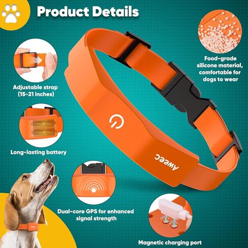 GPS Electric Dog Fence with Free App, Wireless Fence System with Training Collar, Portable for Outdoor Use, Rechargeable Waterproof Flexiable Collar, Adjustable of Dogs (Orange) in Kuwait