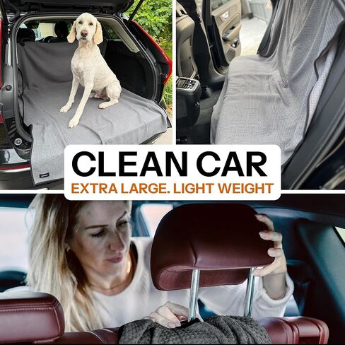 Dog Towel Blanket for Drying Dogs and Cover for Car Back Seat, XLarge 71" x 59", Ultra Quick Dry and Absorbent Microfiber, Light Weight, Machine Washable, Soaks Over 1.5L, Grey, Beach to Boot in Kuwait