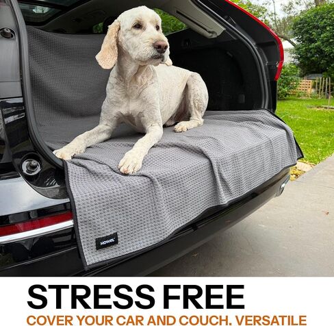 Dog Towel Blanket for Drying Dogs and Cover for Car Back Seat, XLarge 71" x 59", Ultra Quick Dry and Absorbent Microfiber, Light Weight, Machine Washable, Soaks Over 1.5L, Grey, Beach to Boot in Kuwait