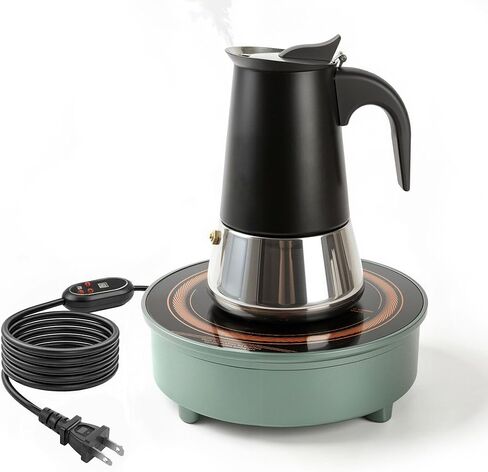 700W Mini Induction Cooktop with 4-Cup 200ml Stainless Steel Moka Pot, 2026 New 120V Countertop Cooker, External Wired Control Panel, Coffee Brewing Set in Kuwait