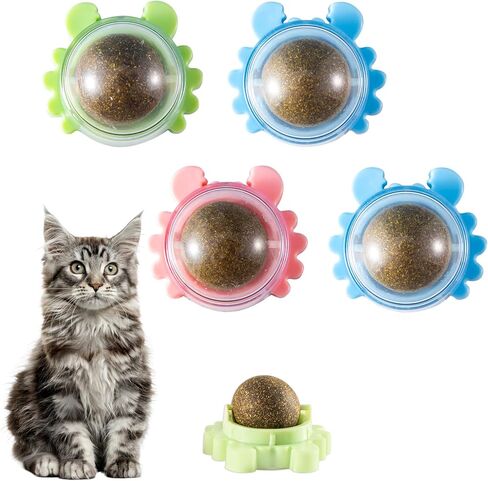 Catnip Balls Cat 4 Pack 360° Rotatable Catnip Wall Ball Cat Nips Interactive Toys Play Chew Teeth Cleaning for Indoor in Kuwait
