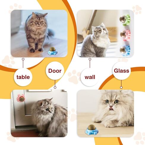 Catnip Balls Cat 4 Pack 360° Rotatable Catnip Wall Ball Cat Nips Interactive Toys Play Chew Teeth Cleaning for Indoor in Kuwait