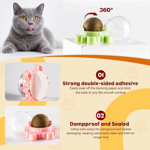 Catnip Balls Cat 4 Pack 360° Rotatable Catnip Wall Ball Cat Nips Interactive Toys Play Chew Teeth Cleaning for Indoor in Kuwait